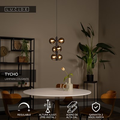 Lucide TYCHO - Lámpara colgante - Ø 25,5 cm - 6xG9 - Negro